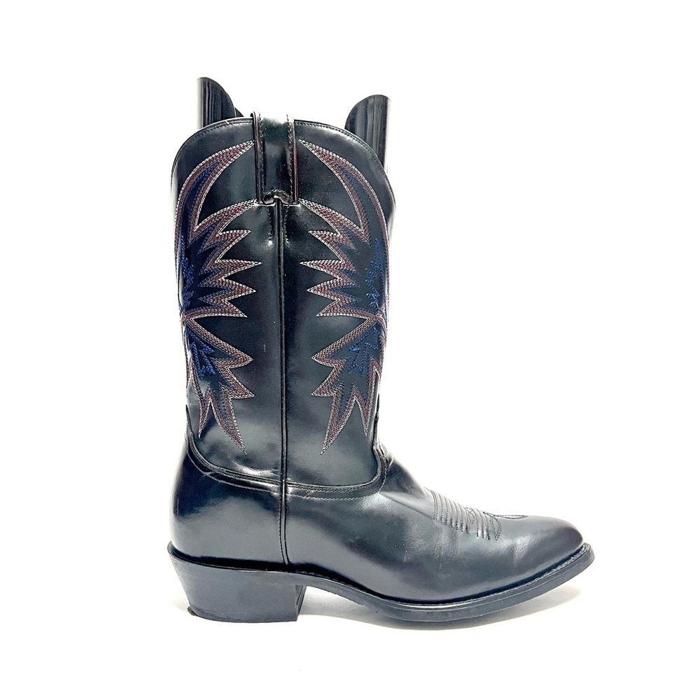 Vintage 1990s mens black leather colorful stitched mid calf western cowboy boots